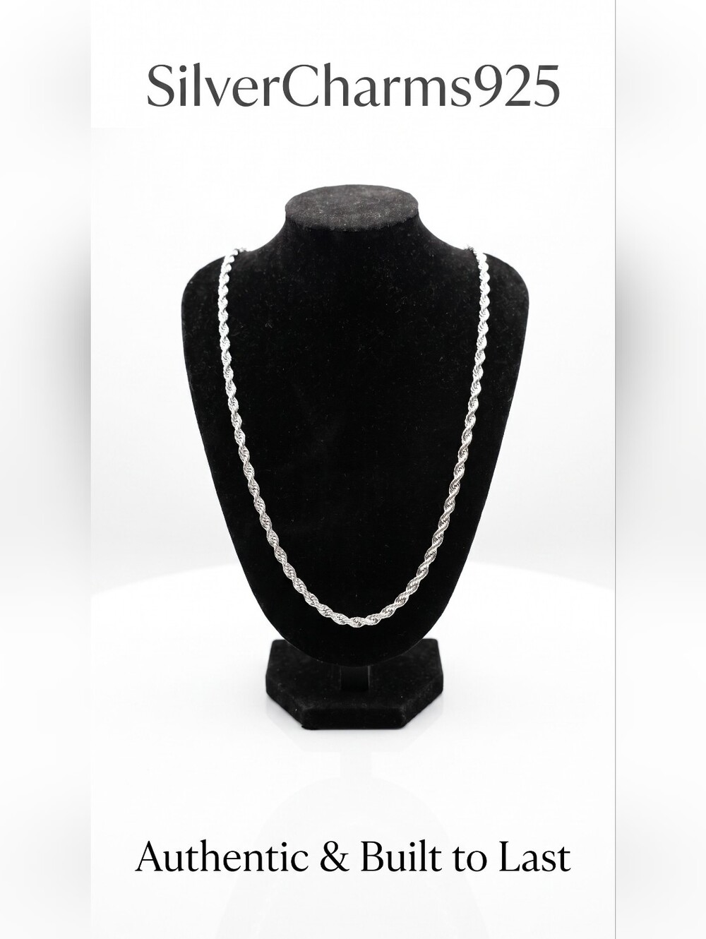Sterling Silver 925 Rope Chain Necklace - Silver